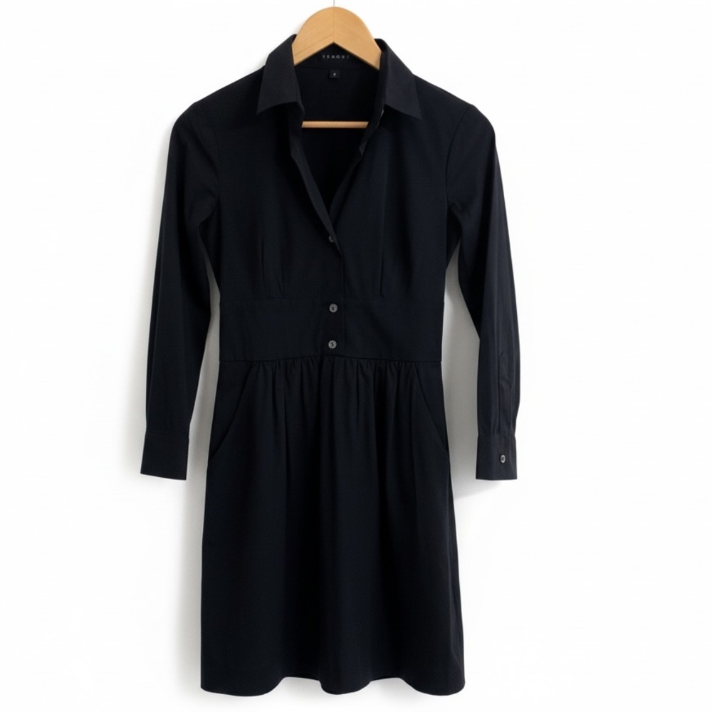 Theory Rowley Wealth Black/Darkest Navy Long Sleeve Dress